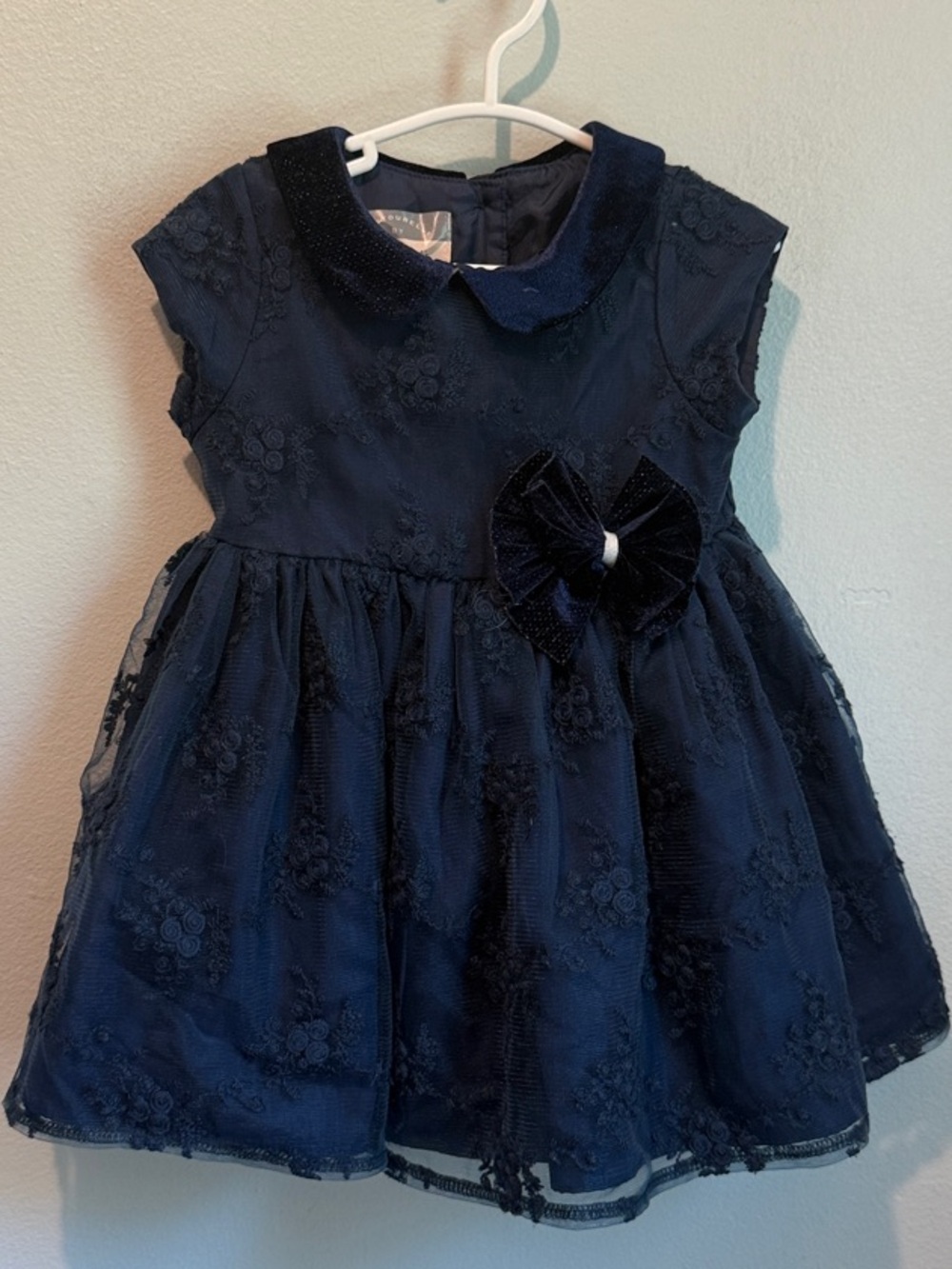 Pastourelle by Pippa & Julie 18 Months Navy Lace Occasion Dress with Velvet Bow